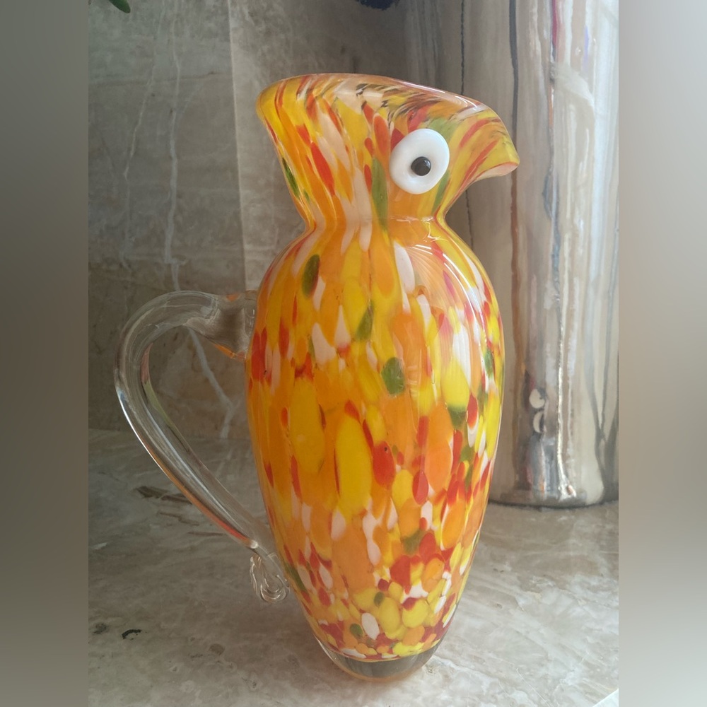Handblown Glass Parrot Pitcher – Yellow Multicolor